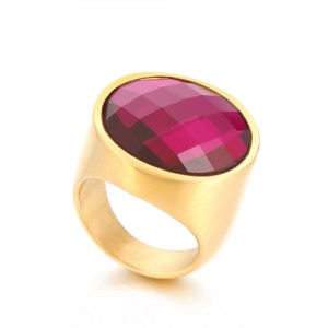 Golden Punk Style Round Wide Design High Fashion Wholesale Jewelry Women Stainless Steel Ring - Fuchsia