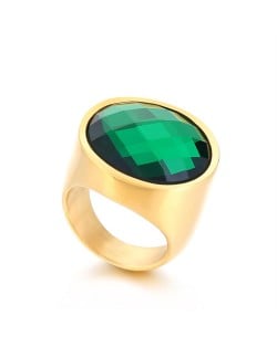 Golden Punk Style Round Wide Design High Fashion Wholesale Jewelry Women Stainless Steel Ring - Green