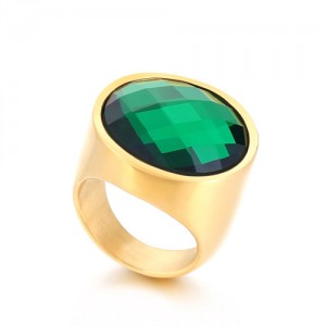 Golden Punk Style Round Wide Design High Fashion Wholesale Jewelry Women Stainless Steel Ring - Green