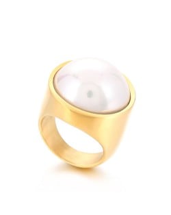 Golden Punk Style Round Wide Design High Fashion Wholesale Jewelry Women Stainless Steel Ring - Pearl