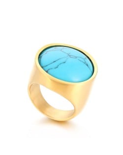 Golden Punk Style Round Wide Design High Fashion Wholesale Jewelry Women Stainless Steel Ring - Blue