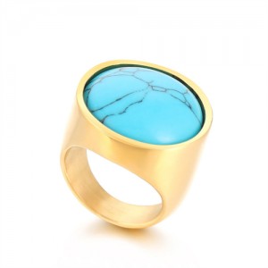 Golden Punk Style Round Wide Design High Fashion Wholesale Jewelry Women Stainless Steel Ring - Blue