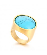 Golden Punk Style Round Wide Design High Fashion Wholesale Jewelry Women Stainless Steel Ring - Blue