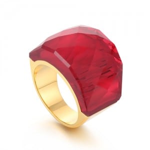 Punk Style Camber Wide Dxaggerated Design Fashion Wholesale Jewelry Women Stainless Steel Ring - Red