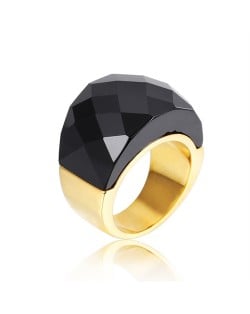 Punk Style Camber Wide Dxaggerated Design Fashion Wholesale Jewelry Women Stainless Steel Ring - Black