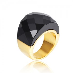 Punk Style Camber Wide Dxaggerated Design Fashion Wholesale Jewelry Women Stainless Steel Ring - Black