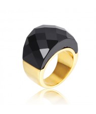 Punk Style Camber Wide Dxaggerated Design Fashion Wholesale Jewelry Women Stainless Steel Ring - Black