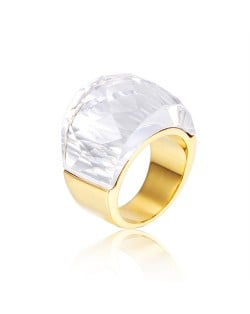 Punk Style Camber Wide Dxaggerated Design Fashion Wholesale Jewelry Women Stainless Steel Ring - Clear