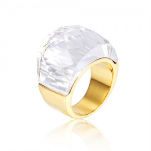 Punk Style Camber Wide Dxaggerated Design Fashion Wholesale Jewelry Women Stainless Steel Ring - Clear