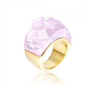 Punk Style Camber Wide Dxaggerated Design Fashion Wholesale Jewelry Women Stainless Steel Ring - Pink