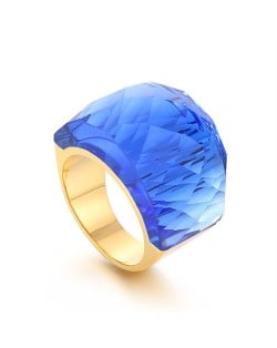 Punk Style Camber Wide Dxaggerated Design Fashion Wholesale Jewelry Women Stainless Steel Ring - Blue