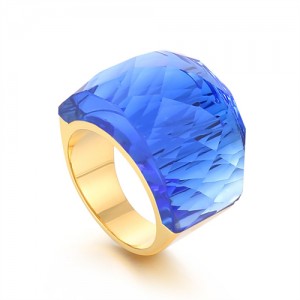 Punk Style Camber Wide Dxaggerated Design Fashion Wholesale Jewelry Women Stainless Steel Ring - Blue