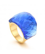 Punk Style Camber Wide Dxaggerated Design Fashion Wholesale Jewelry Women Stainless Steel Ring - Blue