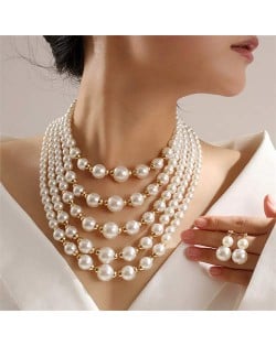 Multiple Layers Graceful Pearl Fashion Wholesale Costume Necklace and Earrings Set