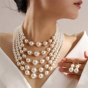 Multiple Layers Graceful Pearl Fashion Wholesale Costume Necklace and Earrings Set