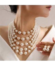 Multiple Layers Graceful Pearl Fashion Wholesale Costume Necklace and Earrings Set