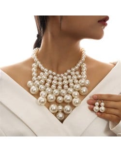 Elegant Pearl Fashion Wholesale Statement Bib Necklace and Earrings Set