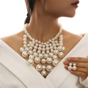 Elegant Pearl Fashion Wholesale Statement Bib Necklace and Earrings Set
