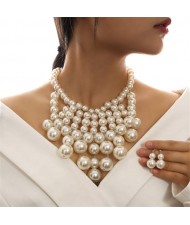 Elegant Pearl Fashion Wholesale Statement Bib Necklace and Earrings Set