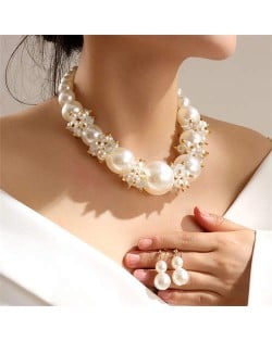 Big Pearl Fashion Women Wholesale Statement Bib Necklace and Earrings Set