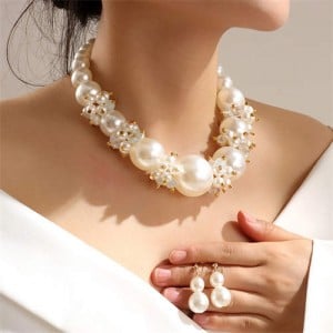 Big Pearl Fashion Women Wholesale Statement Bib Necklace and Earrings Set