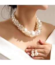 Big Pearl Fashion Women Wholesale Statement Bib Necklace and Earrings Set