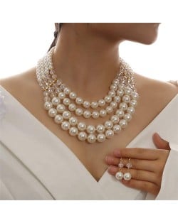 Multi-layer Design Pearl Royal Fashion Women Wholesale Statement Bib Necklace and Earrings Set