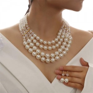 Multi-layer Design Pearl Royal Fashion Women Wholesale Statement Bib Necklace and Earrings Set