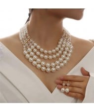 Multi-layer Design Pearl Royal Fashion Women Wholesale Statement Bib Necklace and Earrings Set