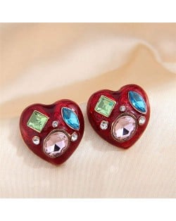 Oil-spot Glazed Dog and Bone Asymmetrical Korean Cartoon Fashion Wholesale Stud Earrings - Coffee and White