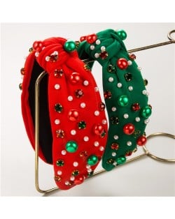 (2 Colors Available) 1 Piece Christmas Accessories Pearl and Rhinestone Embellished Wholesale Headband Hairhoop