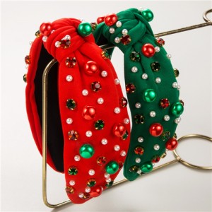 (2 Colors Available) 1 Piece Christmas Accessories Pearl and Rhinestone Embellished Wholesale Headband Hairhoop