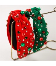 (2 Colors Available) 1 Piece Christmas Accessories Pearl and Rhinestone Embellished Wholesale Headband Hairhoop