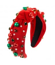 (2 Colors Available) 1 Piece Christmas Accessories Pearl and Rhinestone Embellished Wholesale Headband Hairhoop