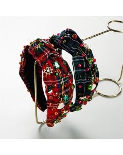 (2 Colors Available) 1 Piece Christmas Accessories Plaid Rhinestone Decorated Wholesale Handmade Fashion Hairhoop