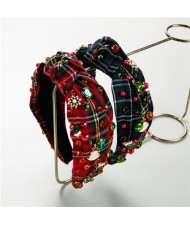 (2 Colors Available) 1 Piece Christmas Accessories Plaid Rhinestone Decorated Wholesale Handmade Fashion Hairhoop