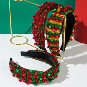 (3 Colors Available) 1 Piece Christmas Theme Pearl Decorated Shiny Wholesale Fashion Hairhoop