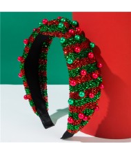 (3 Colors Available) 1 Piece Christmas Theme Pearl Decorated Shiny Wholesale Fashion Hairhoop
