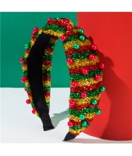 (3 Colors Available) 1 Piece Christmas Theme Pearl Decorated Shiny Wholesale Fashion Hairhoop