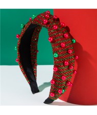 (3 Colors Available) 1 Piece Christmas Theme Pearl Decorated Shiny Wholesale Fashion Hairhoop