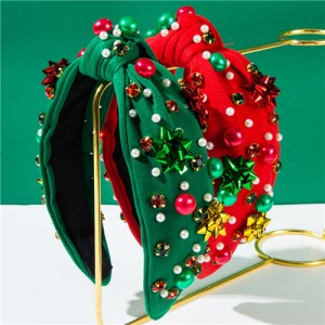 (2 Colors Available) 1 Piece Christmas Theme Rhinestone Pearl Decorated Shiny Headband Wholesale Fashion Hairhoop