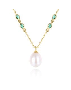Silver Jewelry Green Cubic Zirconia Pearl Pendant Wholesale Women 925 Sterling Silver Necklace