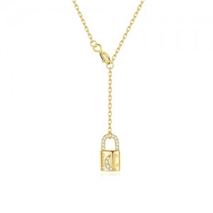 Silver Jewelry Bling Moon and Star Lock Pendant Wholesale Women 925 Sterling Silver Necklace