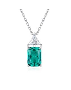 Silver Jewelry Rectangle Green Gem Pendant Wholesale Women 925 Sterling Silver Necklace