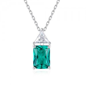 Silver Jewelry Rectangle Green Gem Pendant Wholesale Women 925 Sterling Silver Necklace
