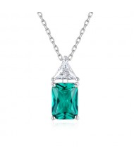 Silver Jewelry Rectangle Green Gem Pendant Wholesale Women 925 Sterling Silver Necklace