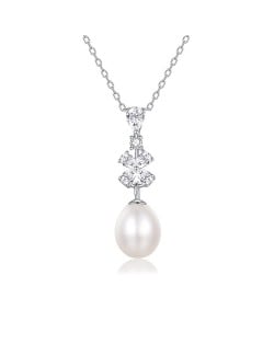 Silver Jewelry Four Leaves Flower Pearl Pendant Wholesale Women 925 Sterling Silver Necklace