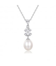 Silver Jewelry Four Leaves Flower Pearl Pendant Wholesale Women 925 Sterling Silver Necklace