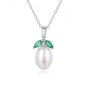 Silver Jewelry Fashion Green Leaves Natural Pearl Pendant Wholesale Women 925 Sterling Silver Necklace