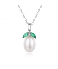 Silver Jewelry Fashion Green Leaves Natural Pearl Pendant Wholesale Women 925 Sterling Silver Necklace